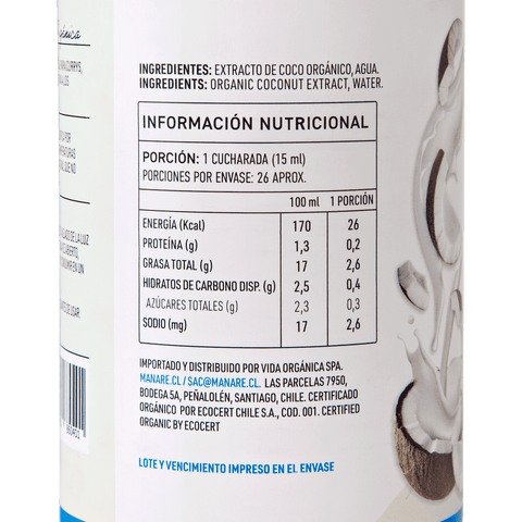 Leche de coco orgánica 400 ml