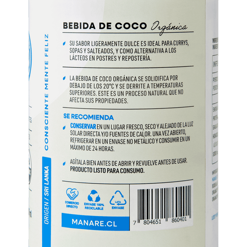 Leche de coco orgánica 400 ml