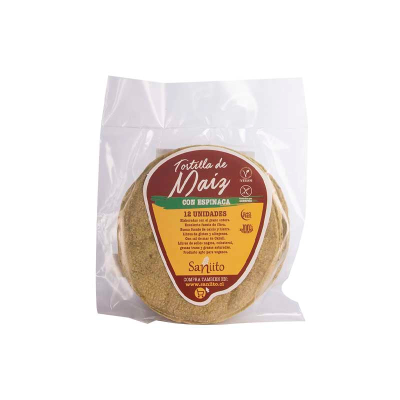 Tortilla De Maíz con Espinaca 17cms (12 unid)  - Saniito