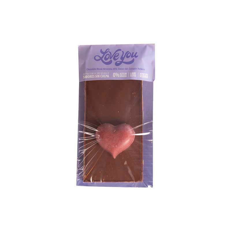Barra Chocolate Blend Almendra 45% con Corazón Relleno  - Sabores sin Culpa