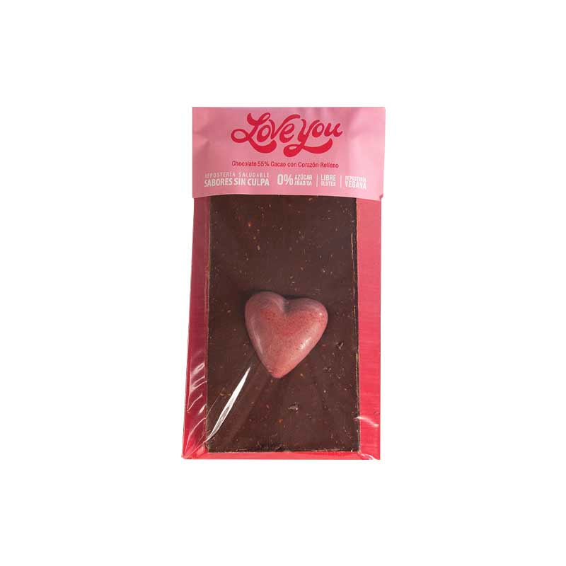 Barra Chocolate 55% Cacao con Corazón Relleno - Sabores sin Culpa