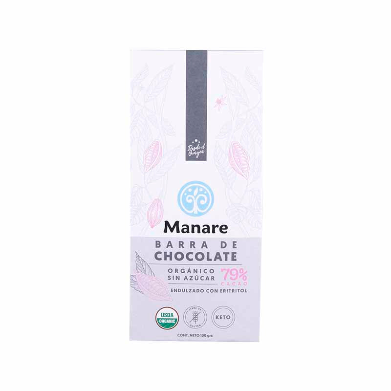 Barra de Chocolate Orgánico sin azucar 79% Cacao - Manare