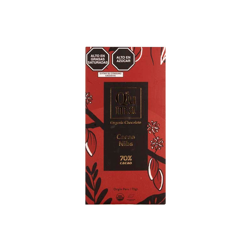 Barra de Chocolate Cacao Nibs 70% Cacao  - Quma