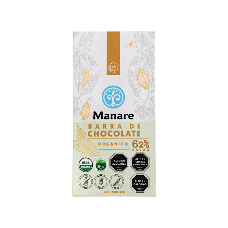 Barra de Chocolate 62% Cacao Orgánico - Manare